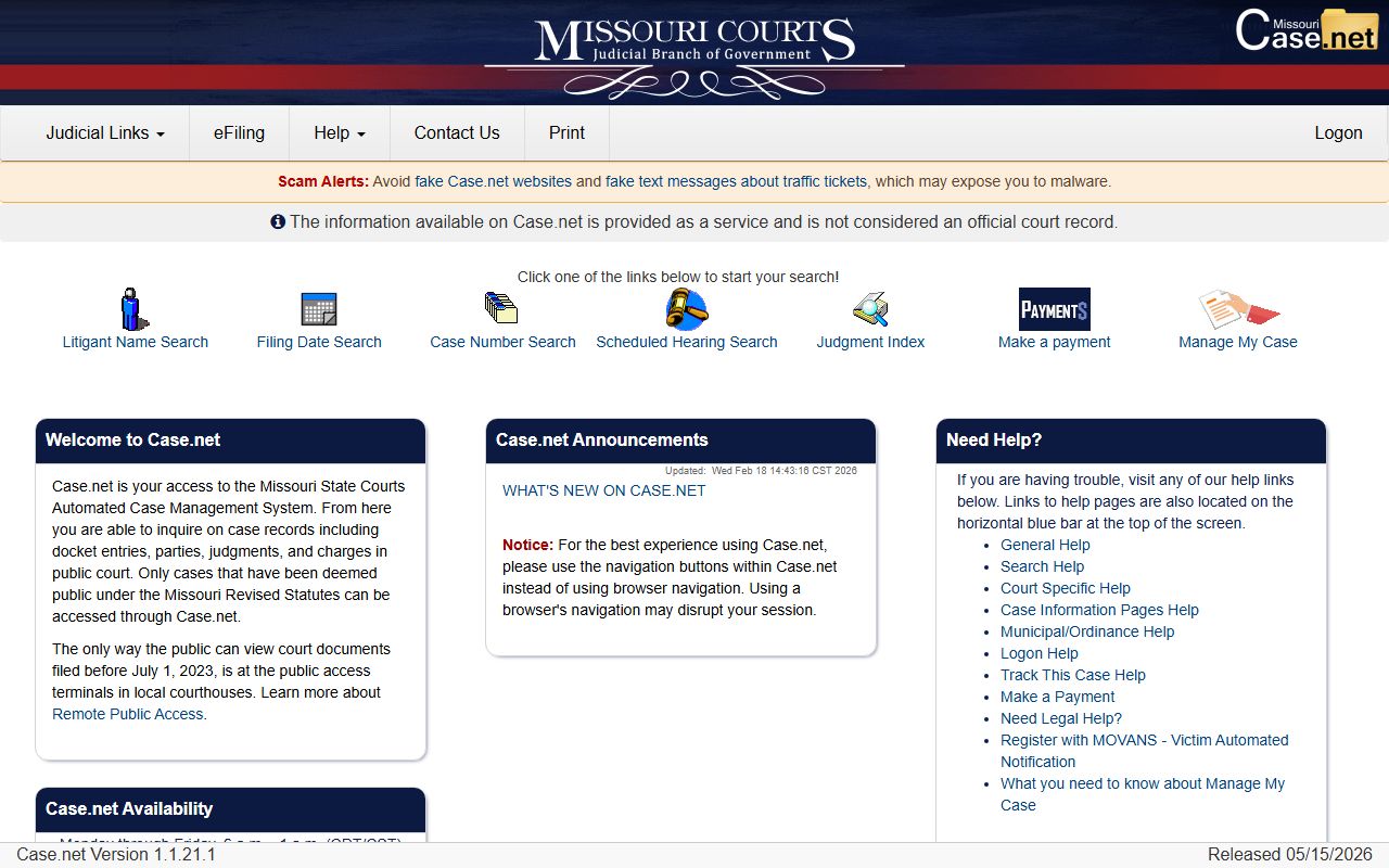 Vernon County court records after jail arrest Missouri Case.net search