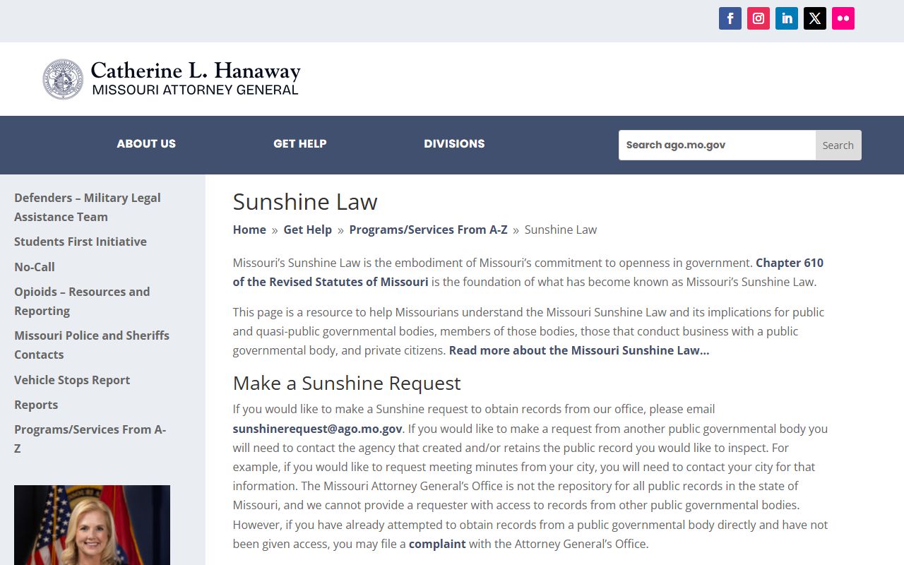 Vernon County jail mugshots Missouri Sunshine Law request page