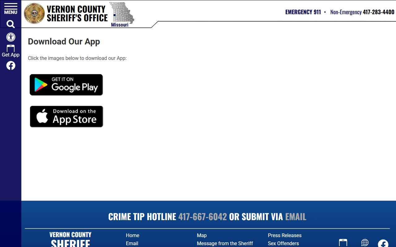 Vernon County jail mugshots sheriff mobile app page
