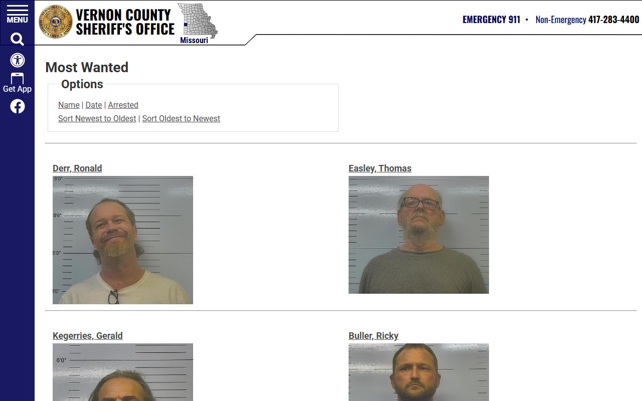 Vernon County jail mugshots sheriff most wanted page