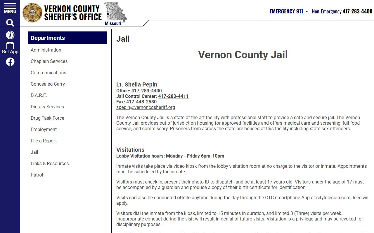 Vernon County Jail inmate lookup official jail page
