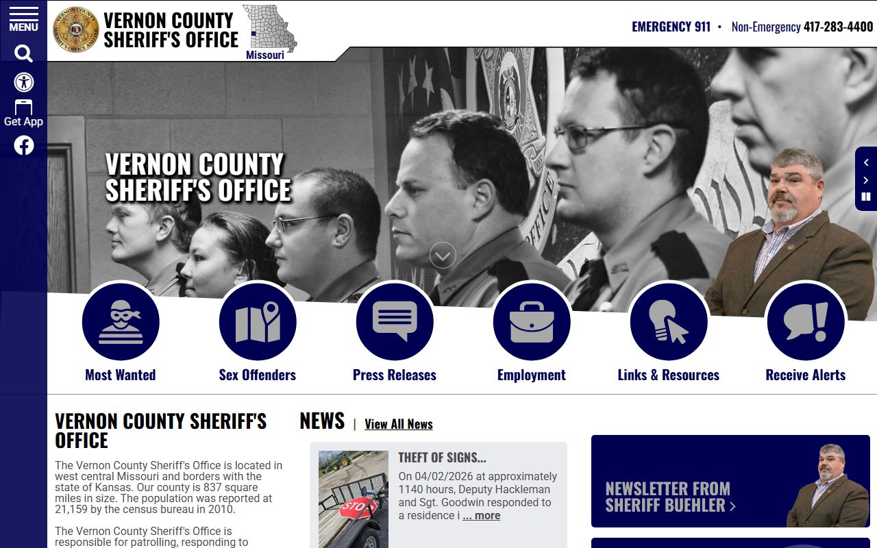 Vernon County inmate population sheriff office homepage